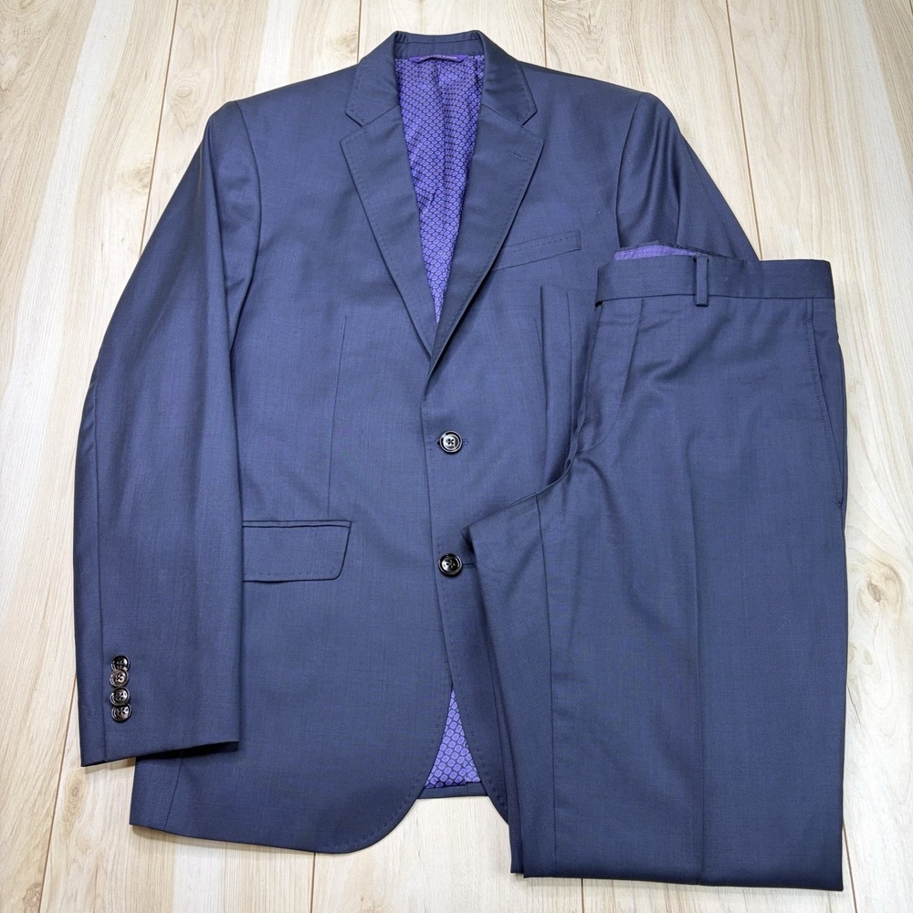 Ted Baker London Endurance Mens 2 Piece Wool Suit Blue Purple Size 40R W:33x32